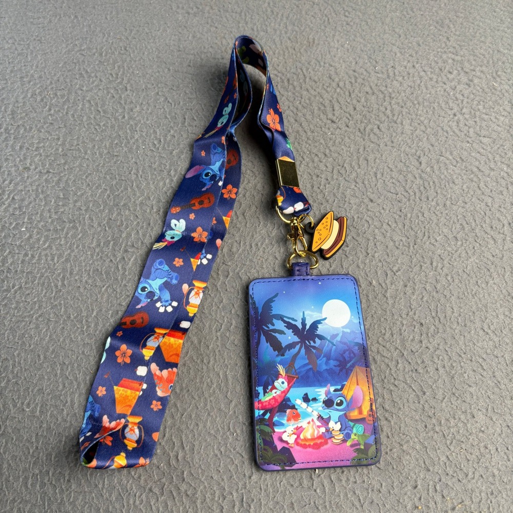 Loungefly Disney Lilo and Stitch Camping Cuties Lanyard with Cardholder WDL0677